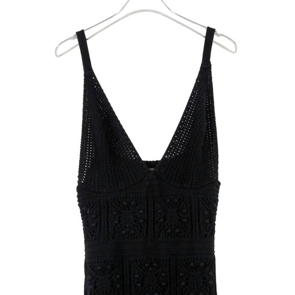 Anthropologie Black Crochet Mini Dress Black Sleeveless V-Neck Dress Medium - Picture 5 of 8